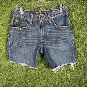 Ariat Rebar M4‎ Relaxed Boot Denim Cutoff Shorts Mens 30x32 Dark Wash Frayed